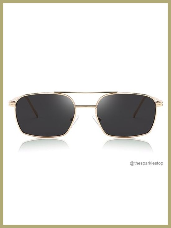 Retro Metal Frame Square Aviator Sunglasses with UV Protection
